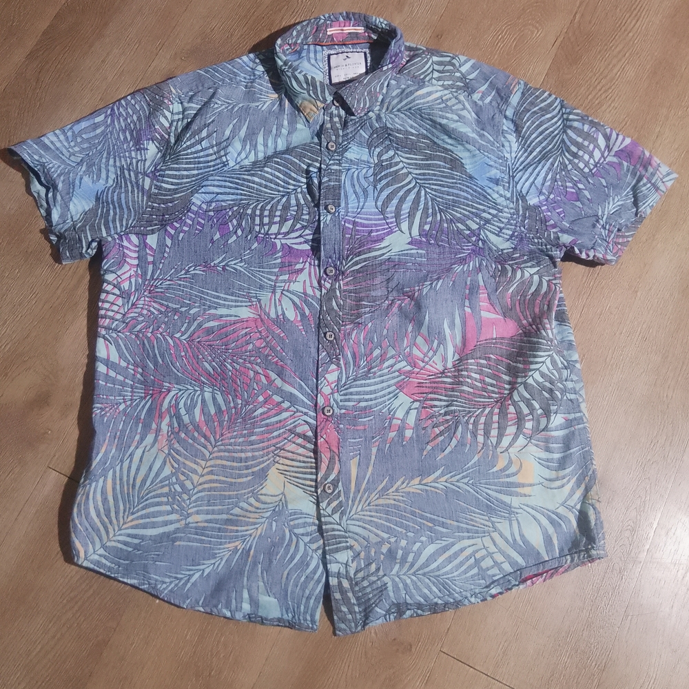 Denim & Flower Multicolor Leaf Print Men's Shirt